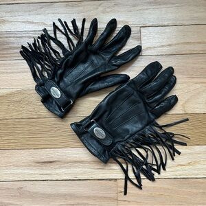 VTG 90s HARLEY DAVISON Black Leather FRINGE Biker WOMENS Gloves